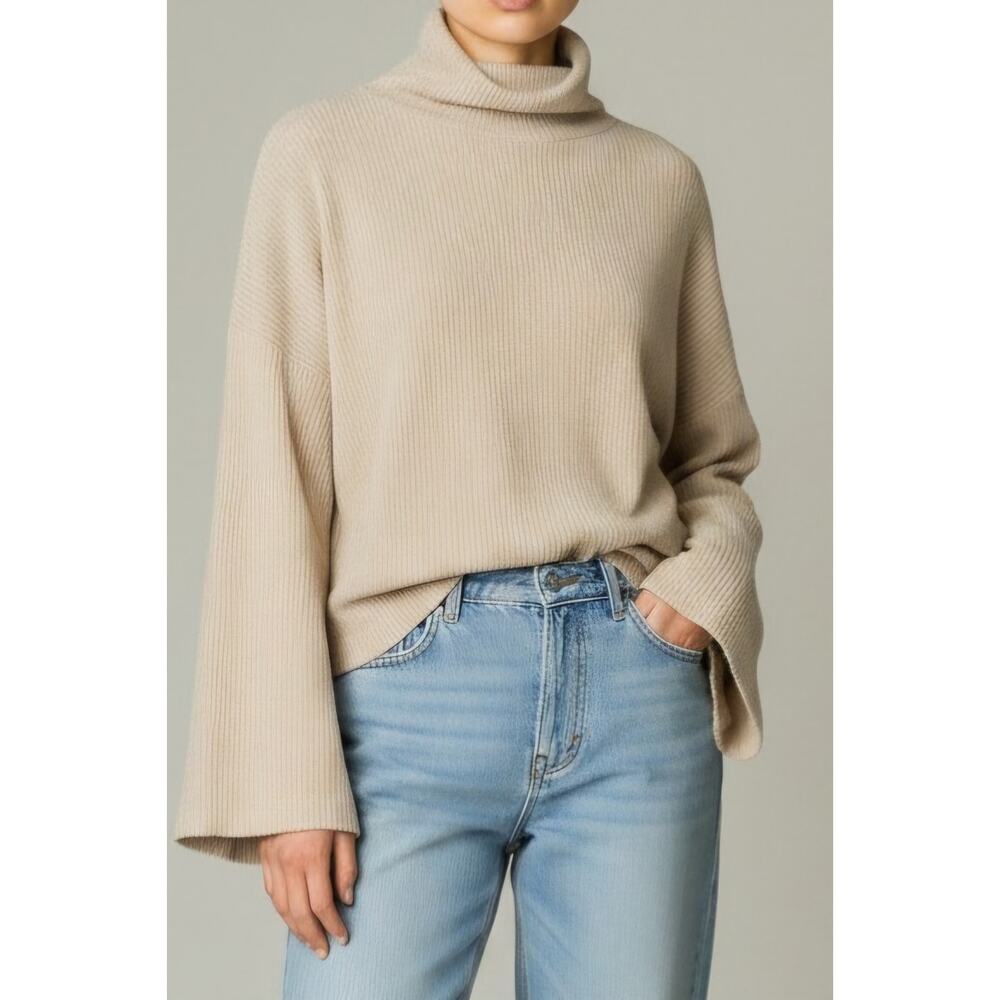 Lulus Beige Soft Velour Oversized Open Wrap Back Sweater Women's Size M NWT